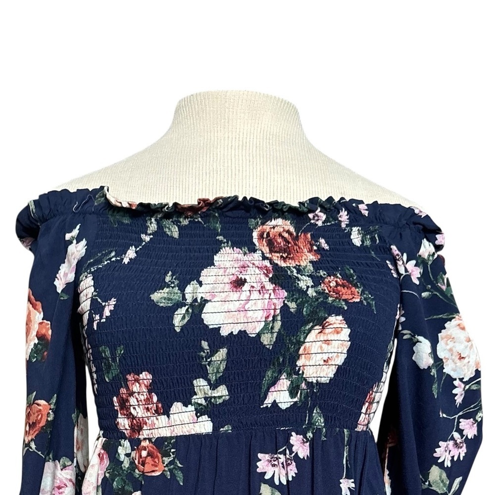 Cottagecore Floral Spring-Summer dress Navy